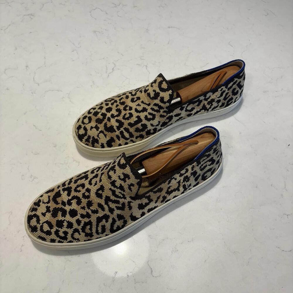 ROTHY'S Leopard Cheetah Animal Print Original SlipOn Knit Sneakers Flats 8 GUC